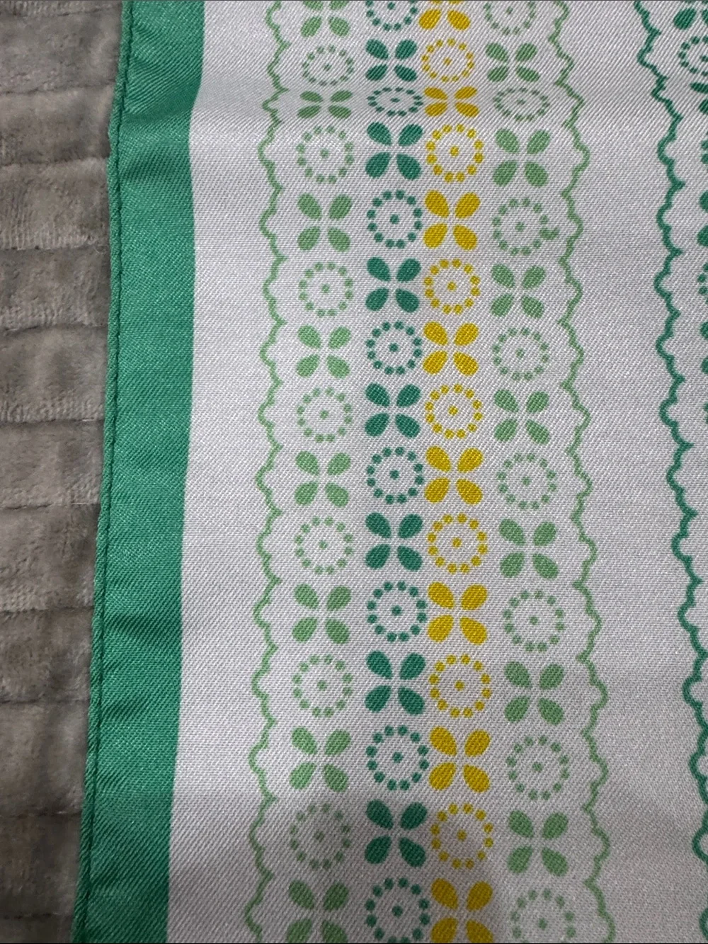 Green & White Floral Pattern Silk Scarf